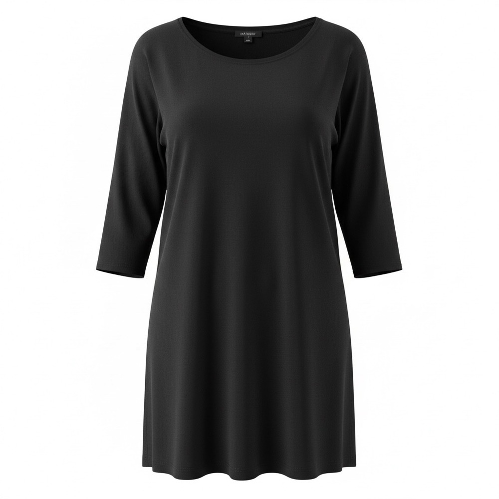 J Jill Wearever Knit Pleat‎ Back Dress Womens L Black Minimalist Relaxed Pockets